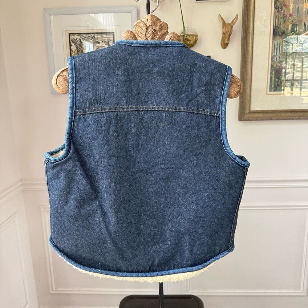 Vintage 70s Sears Roebuck Denim Snap Vest Sherpa Lining M - Picture 6 of 7